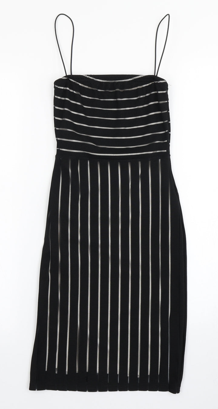 PRETTYLITTLETHING Womens Black Striped Bodycon Size 6