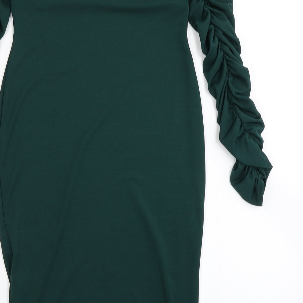 PRETTYLITTLETHING Womens Green   Bodycon  Size 6  - Ruffle sleeve