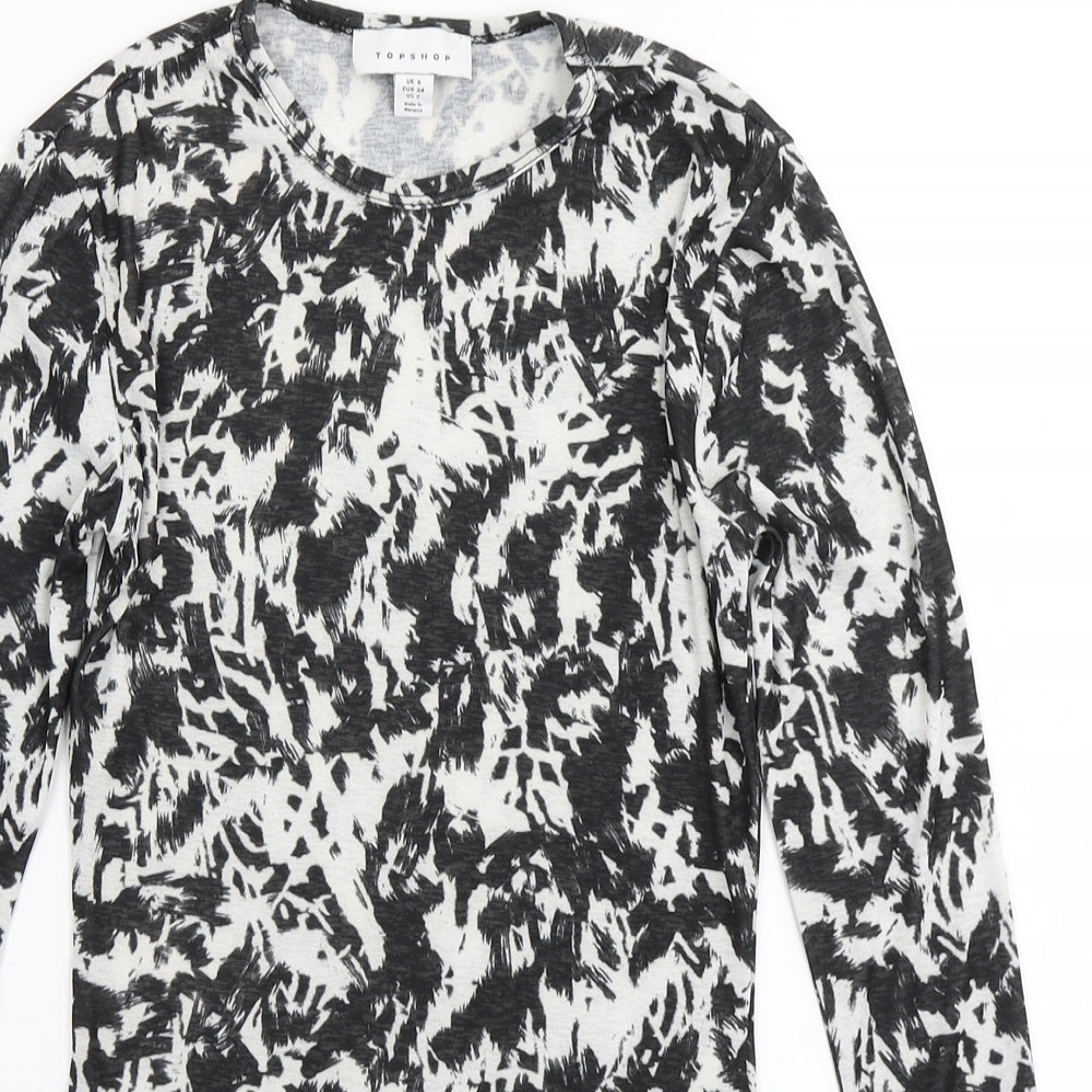 Topshop Womens Black Animal Print  Basic T-Shirt Size 6