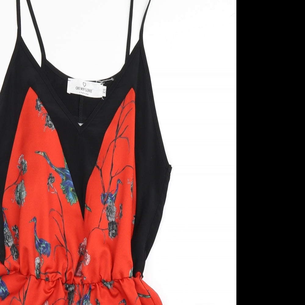 Oh My Love Womens Red Floral  Playsuit One-Piece Size XS