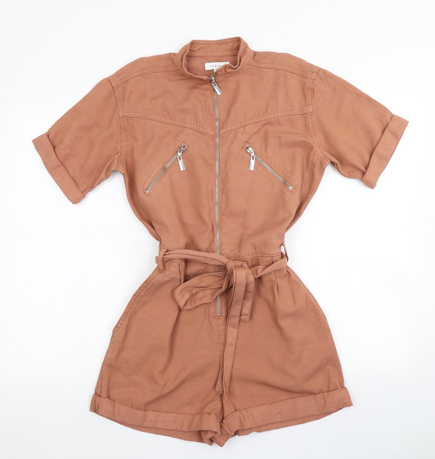 Topshop Womens Brown  Denim Romper One-Piece Size 6