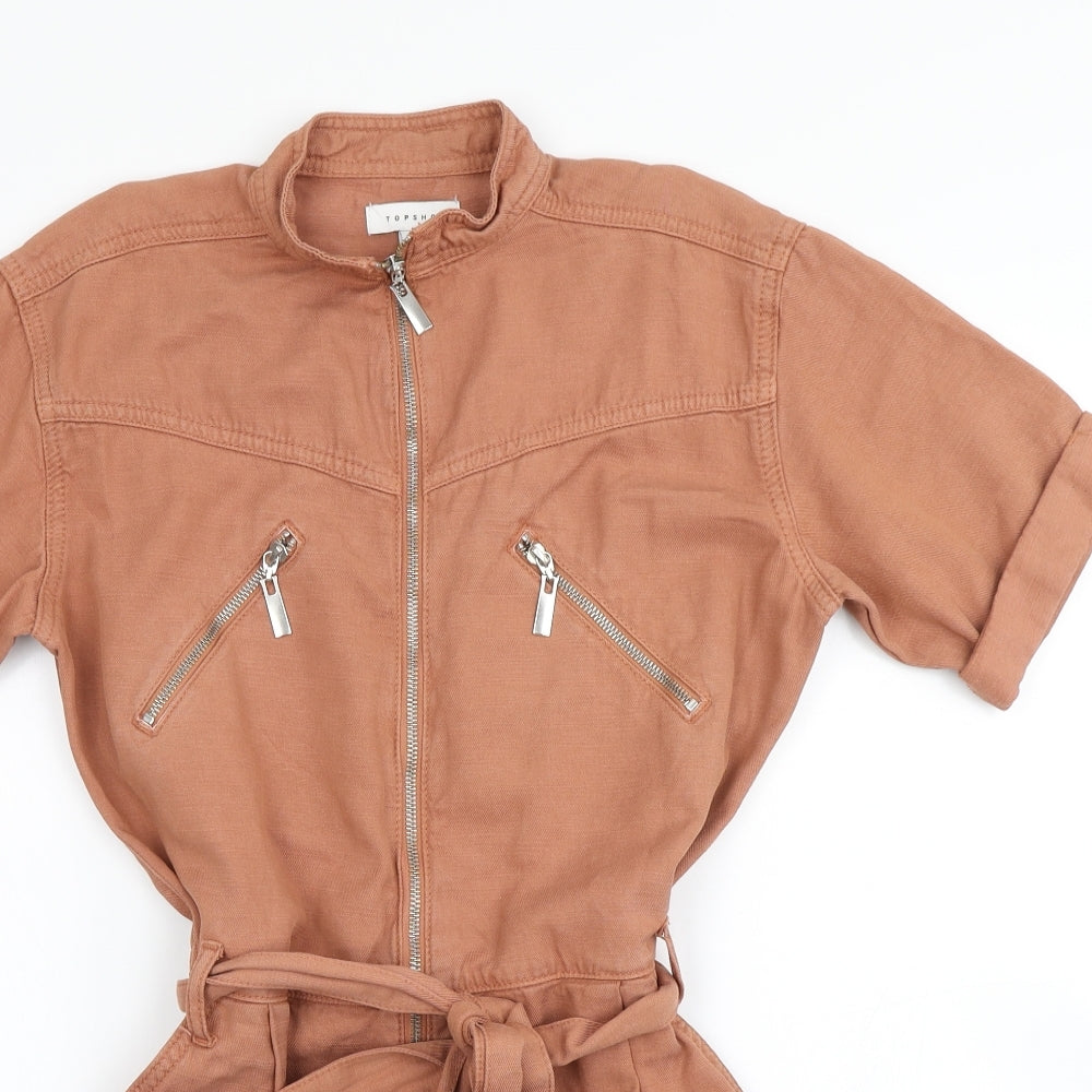 Topshop Womens Brown  Denim Romper One-Piece Size 6