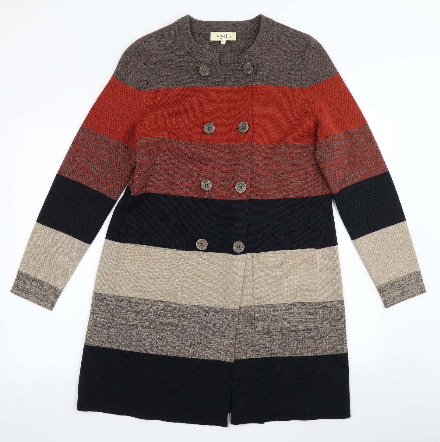 Viyella Womens Orange Striped Knit Cardigan Jumper Size L