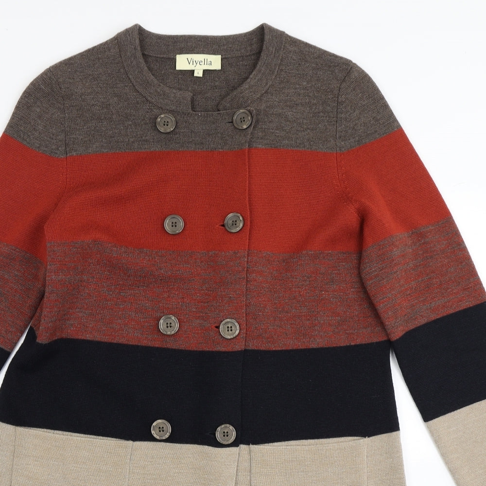 Viyella Womens Orange Striped Knit Cardigan Jumper Size L