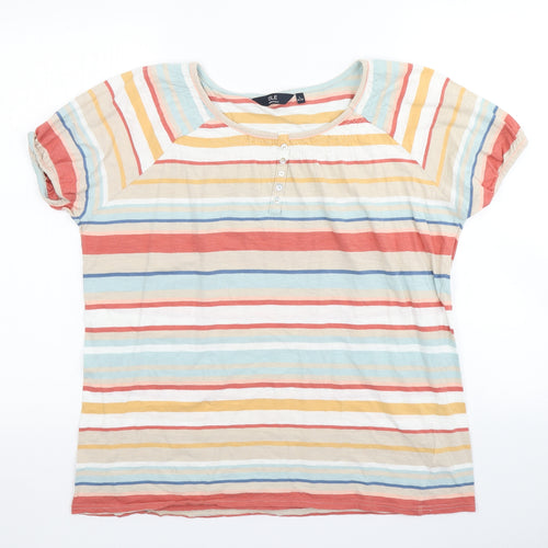 ISLE Womens Red Striped  Basic T-Shirt Size L