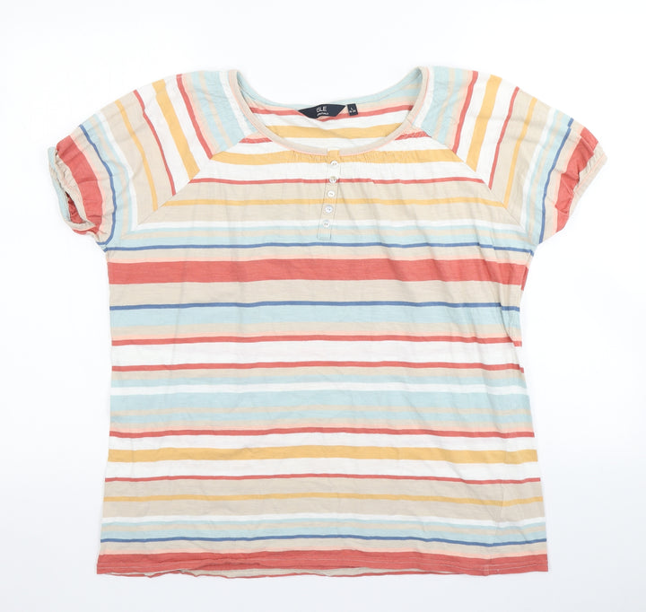 ISLE Womens Red Striped Basic T-Shirt Size L