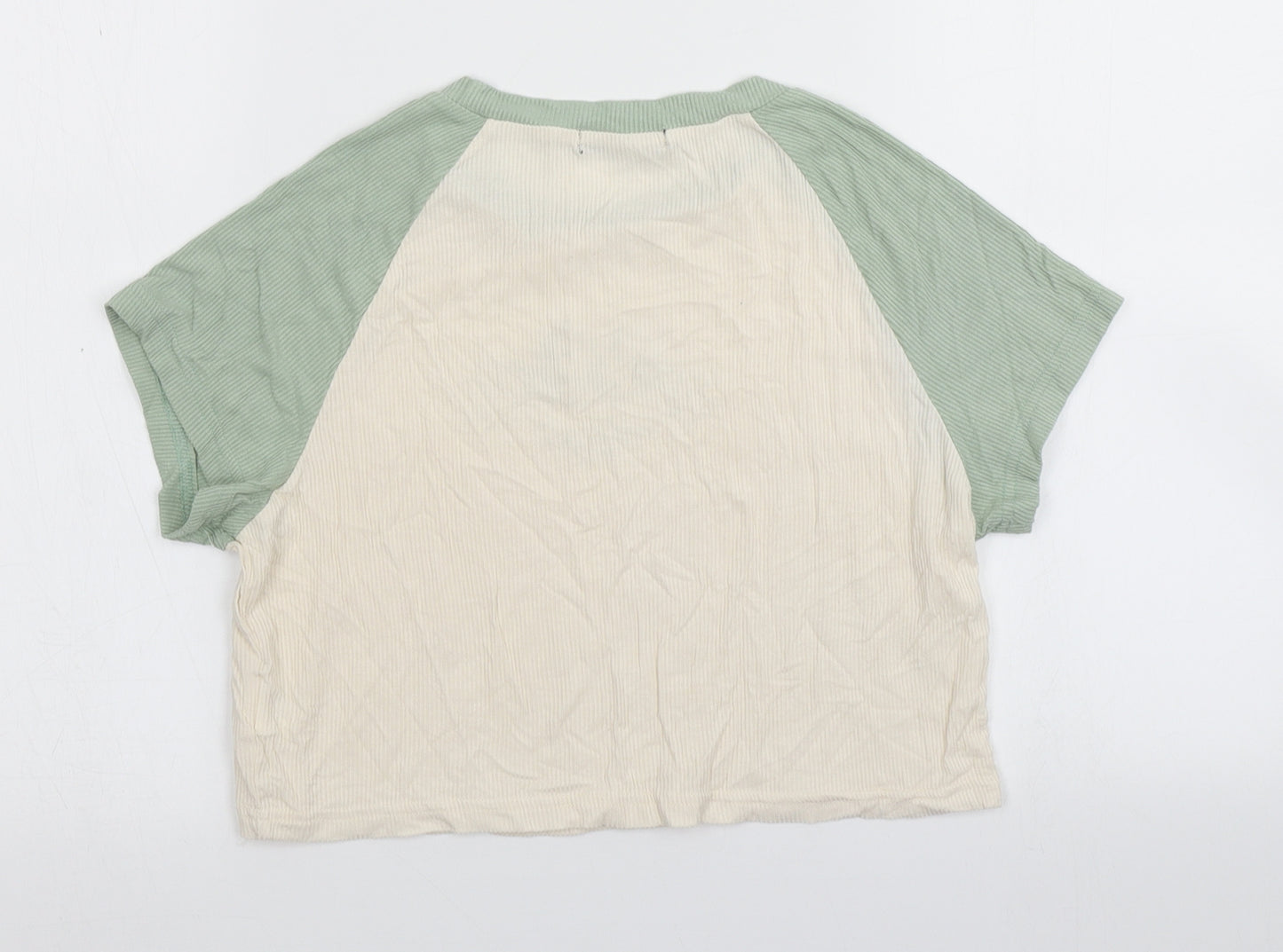 SheIn Womens Ivory Colourblock  Cropped T-Shirt Size L