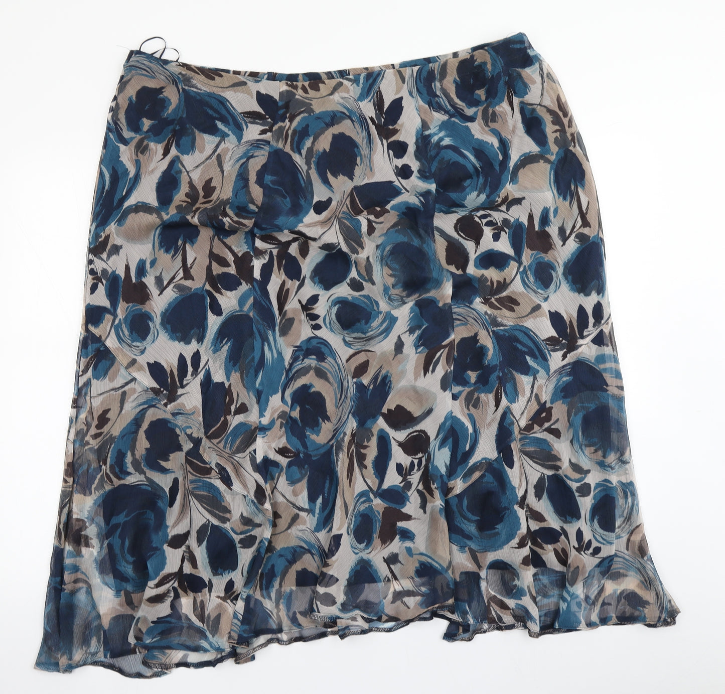 Nightingales Womens Blue Floral  Flare Skirt Size 24