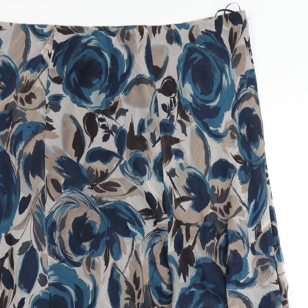 Nightingales Womens Blue Floral  Flare Skirt Size 24
