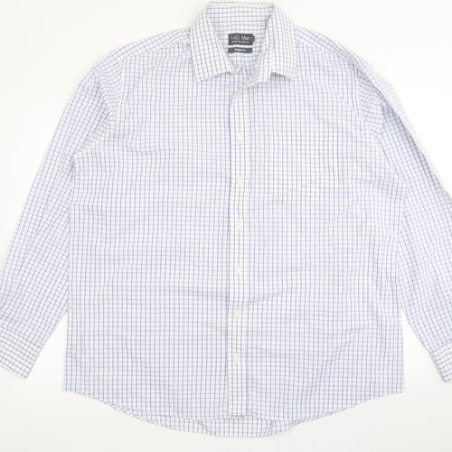 M&S Man Mens Blue Check   Button-Up Size 18