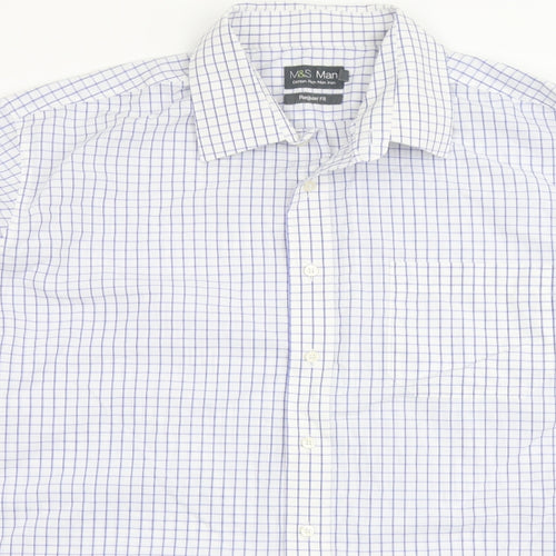 M&S Man Mens Blue Check   Button-Up Size 18