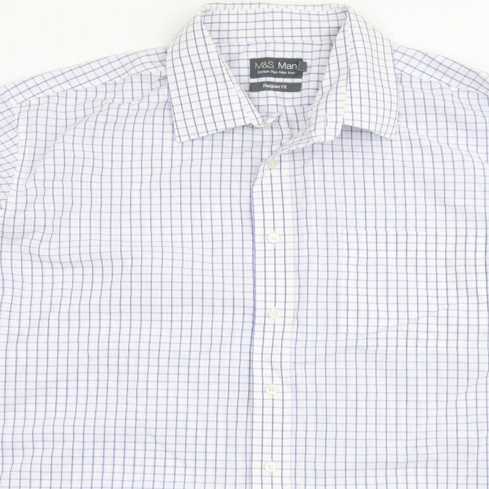 M&S Man Mens Blue Check   Button-Up Size 18