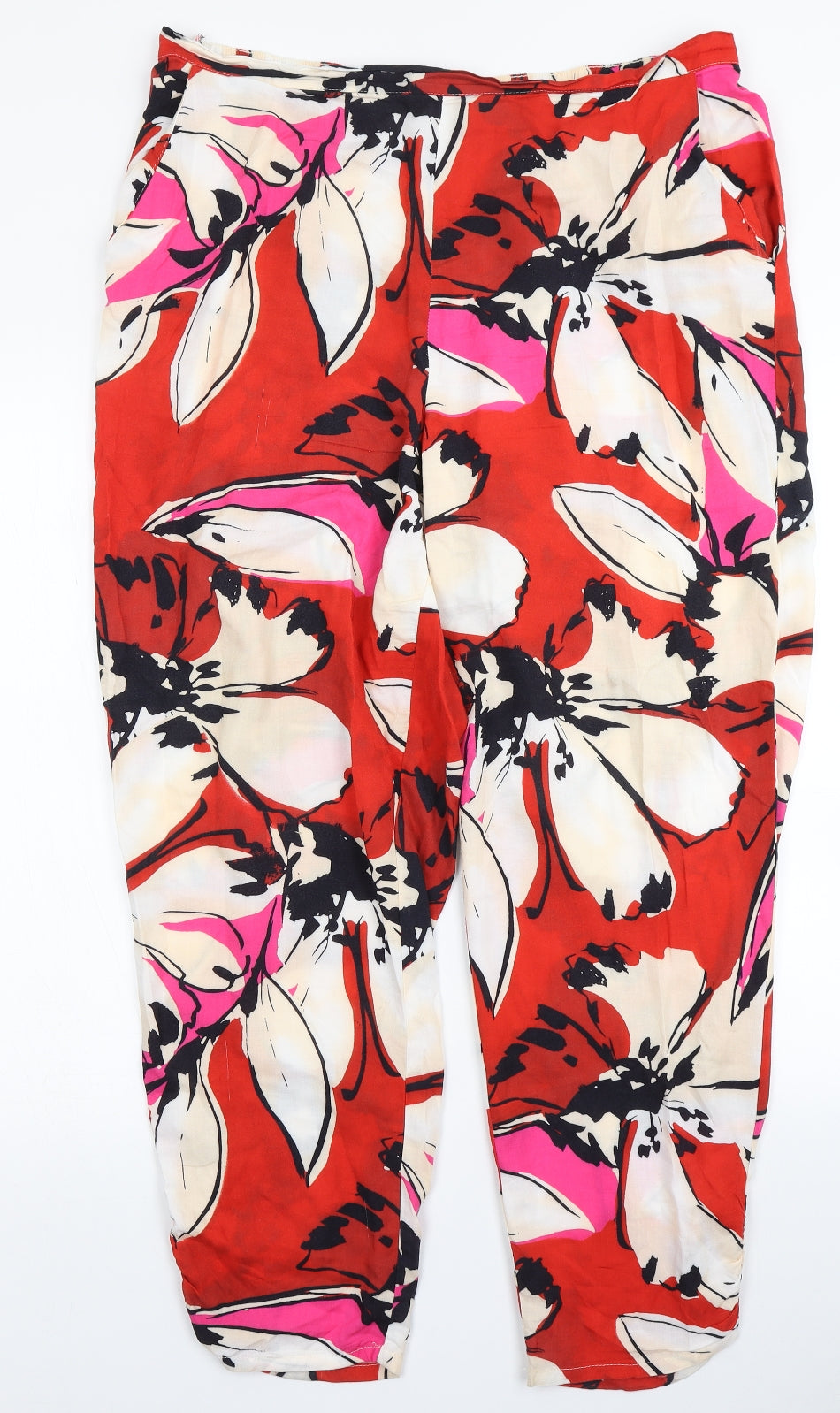 F&F Womens Red Floral  Trousers  Size 18 L27 in