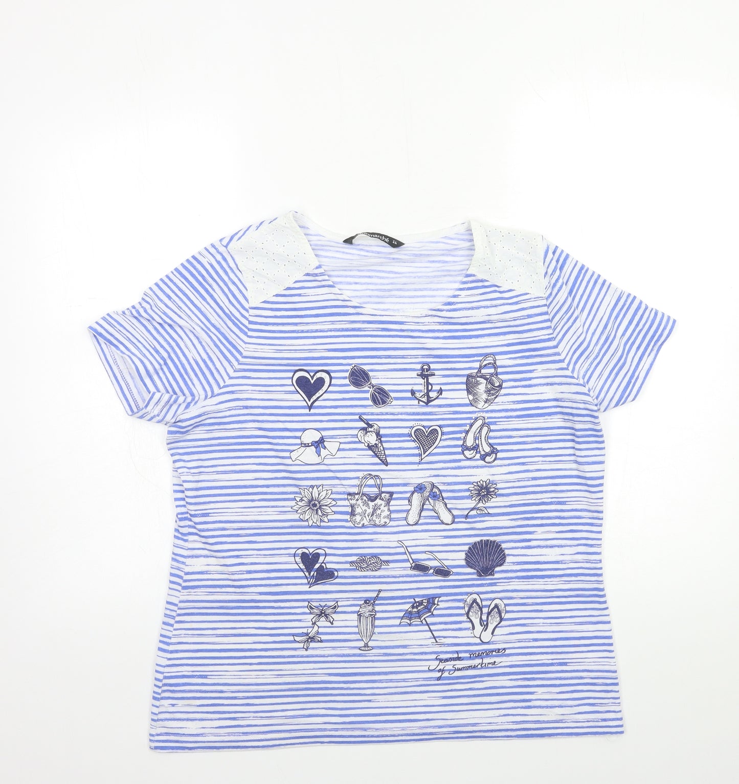 Bonmarché Womens Blue Striped  Basic T-Shirt Size 14