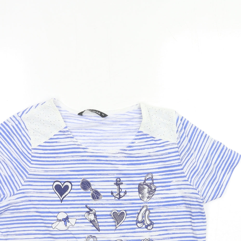 Bonmarché Womens Blue Striped  Basic T-Shirt Size 14