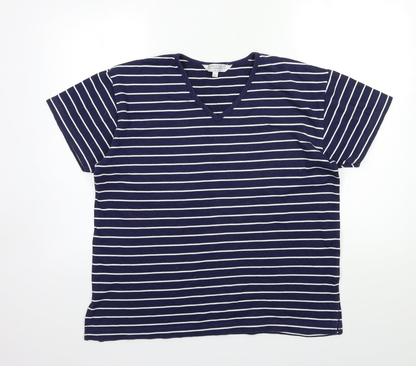 Carolyn Taylor Womens Blue Striped  Basic T-Shirt Size M