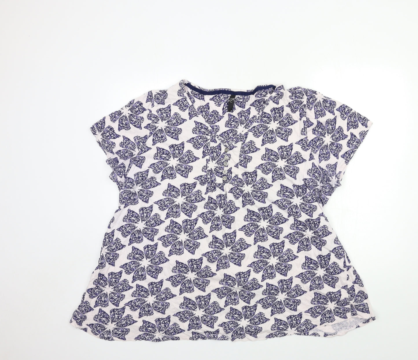 Evans Womens Blue Floral  Basic T-Shirt Size 26