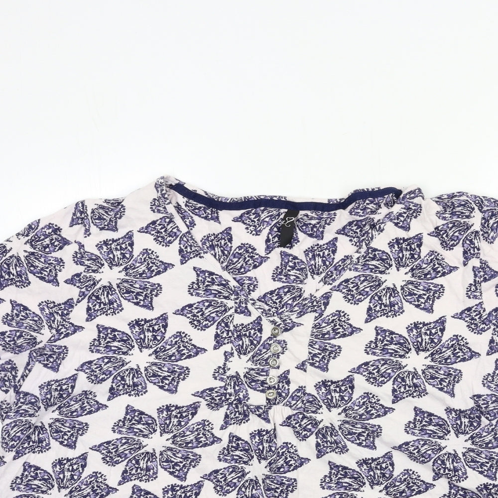 Evans Womens Blue Floral  Basic T-Shirt Size 26