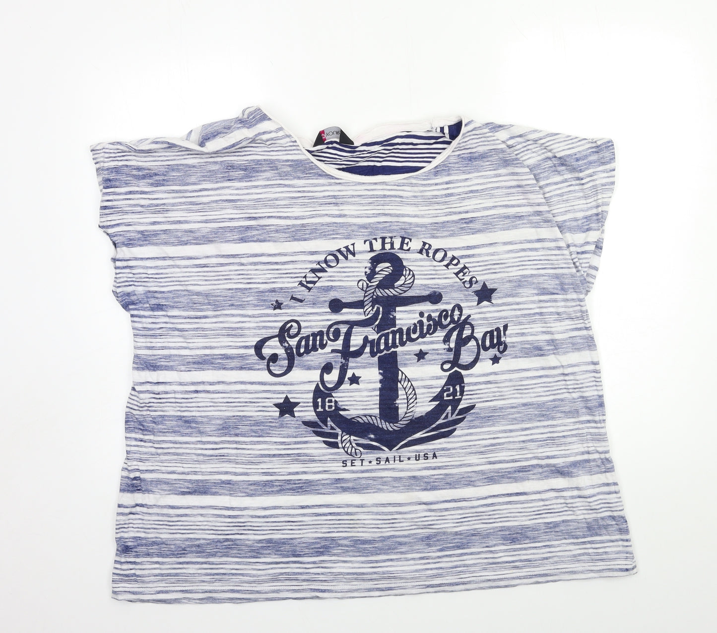Yours Womens Blue Striped  Basic T-Shirt Size 28