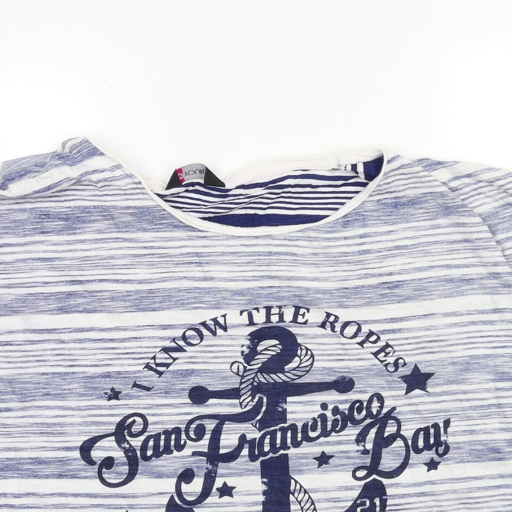 Yours Womens Blue Striped  Basic T-Shirt Size 28