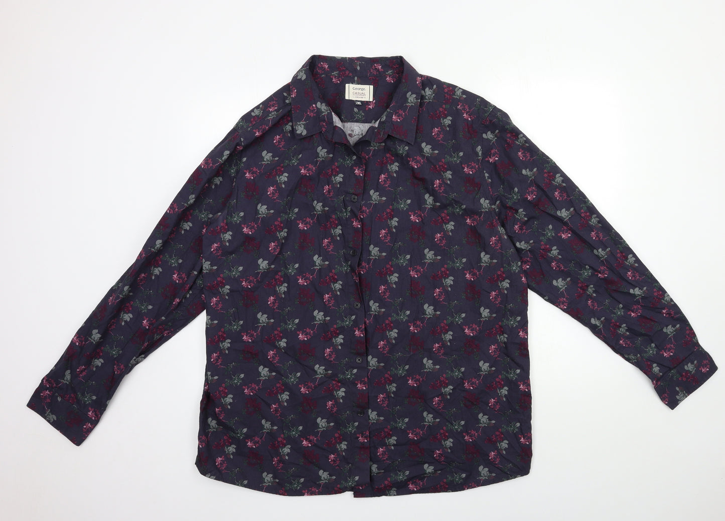 George Mens Blue Floral   Dress Shirt Size 2XL