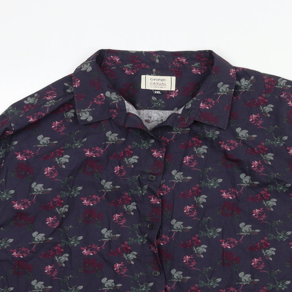 George Mens Blue Floral   Dress Shirt Size 2XL