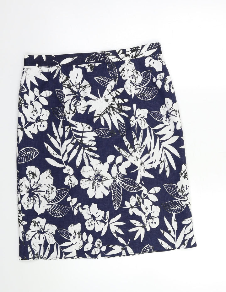 Preworn Womens Blue Floral Straight & Pencil Skirt Size 30 in