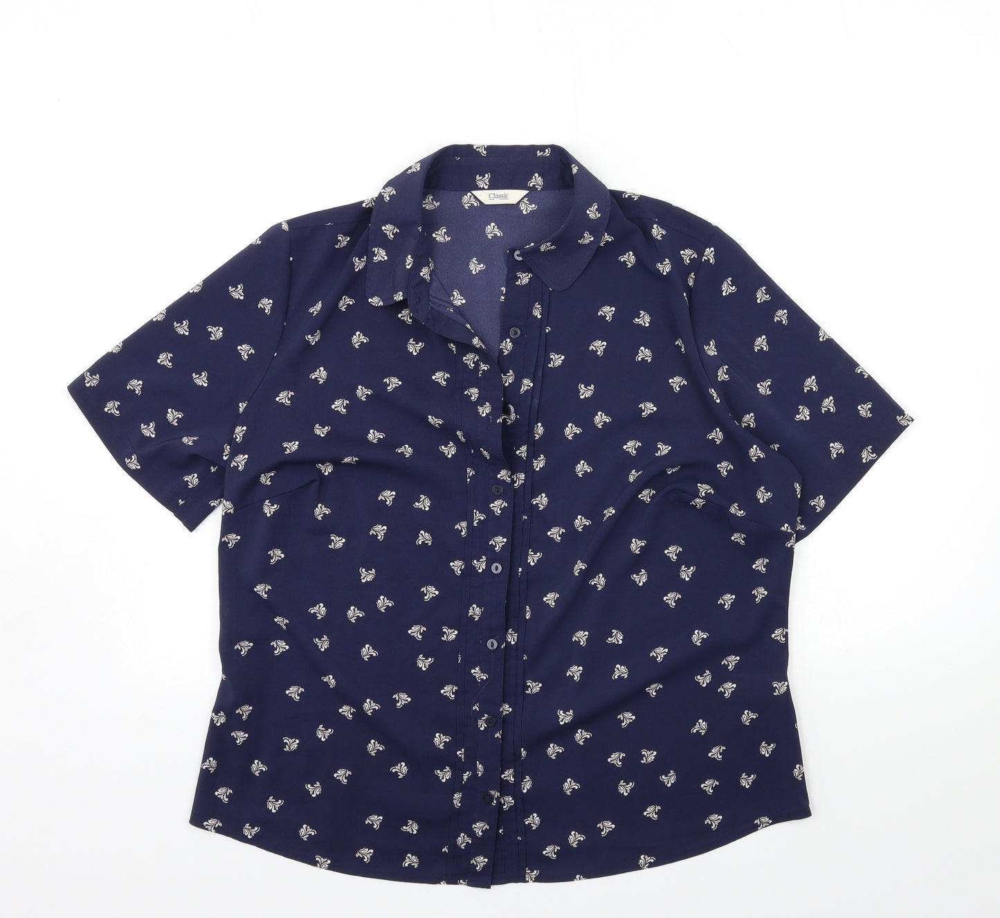 Marks and Spencer Womens Blue Geometric  Basic Button-Up Size 14