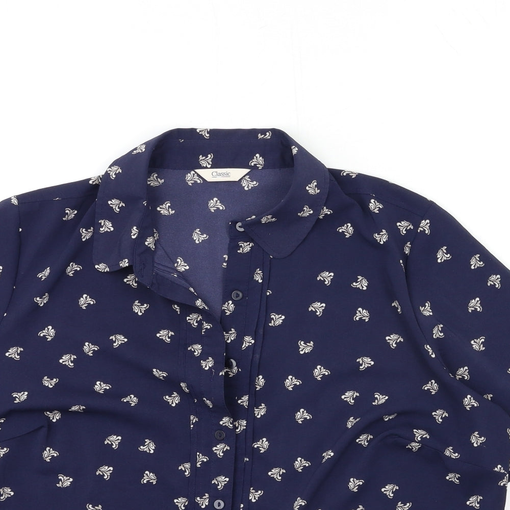 Marks and Spencer Womens Blue Geometric  Basic Button-Up Size 14