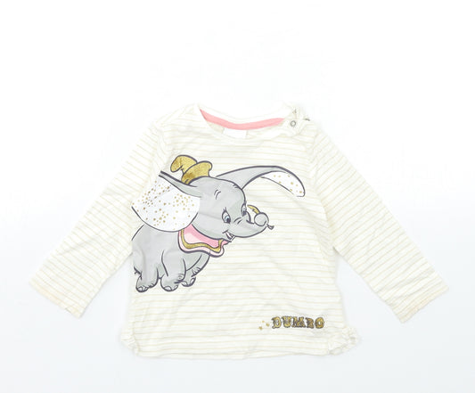 Front view of Disney Baby Beige Striped Basic T-Shirt, size 3-6, Months - DUMBO