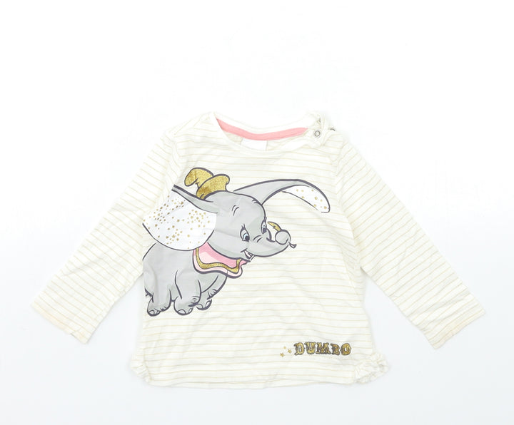 Disney Baby Beige Striped  Basic T-Shirt Size 3-6 Months  - DUMBO