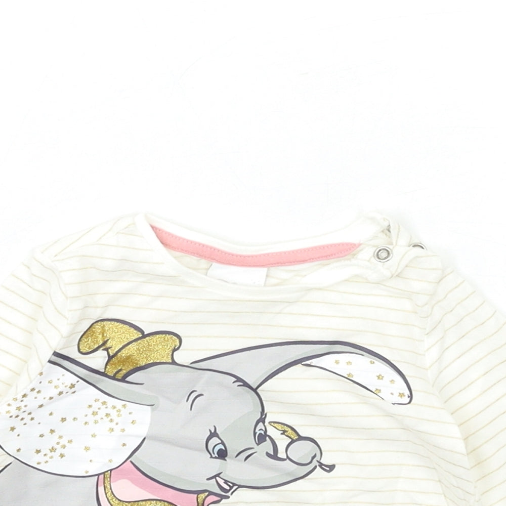Disney Baby Beige Striped  Basic T-Shirt Size 3-6 Months  - DUMBO