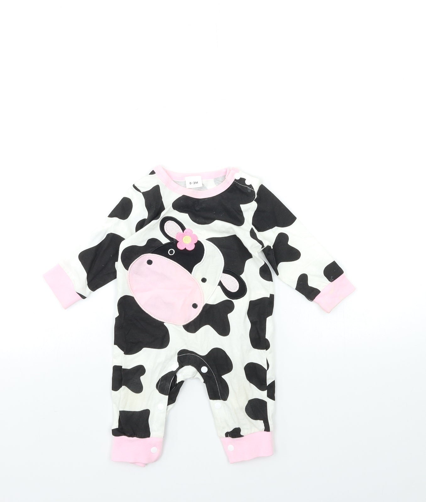 Preworn Baby Black Animal Print  Babygrow One-Piece Size 0-3 Months  - COW