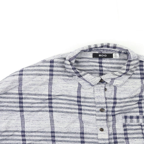 BDG Womens Blue Check  Basic Button-Up Size S