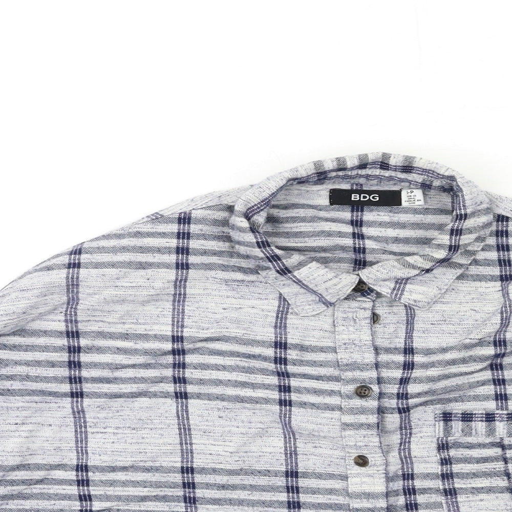 BDG Womens Blue Check  Basic Button-Up Size S