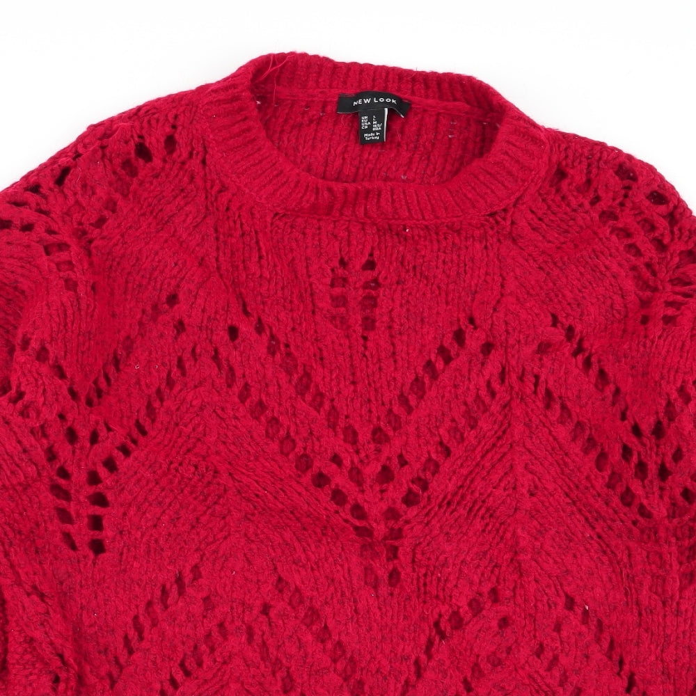 New Look Womens Red Geometric  Pullover Jumper Size L