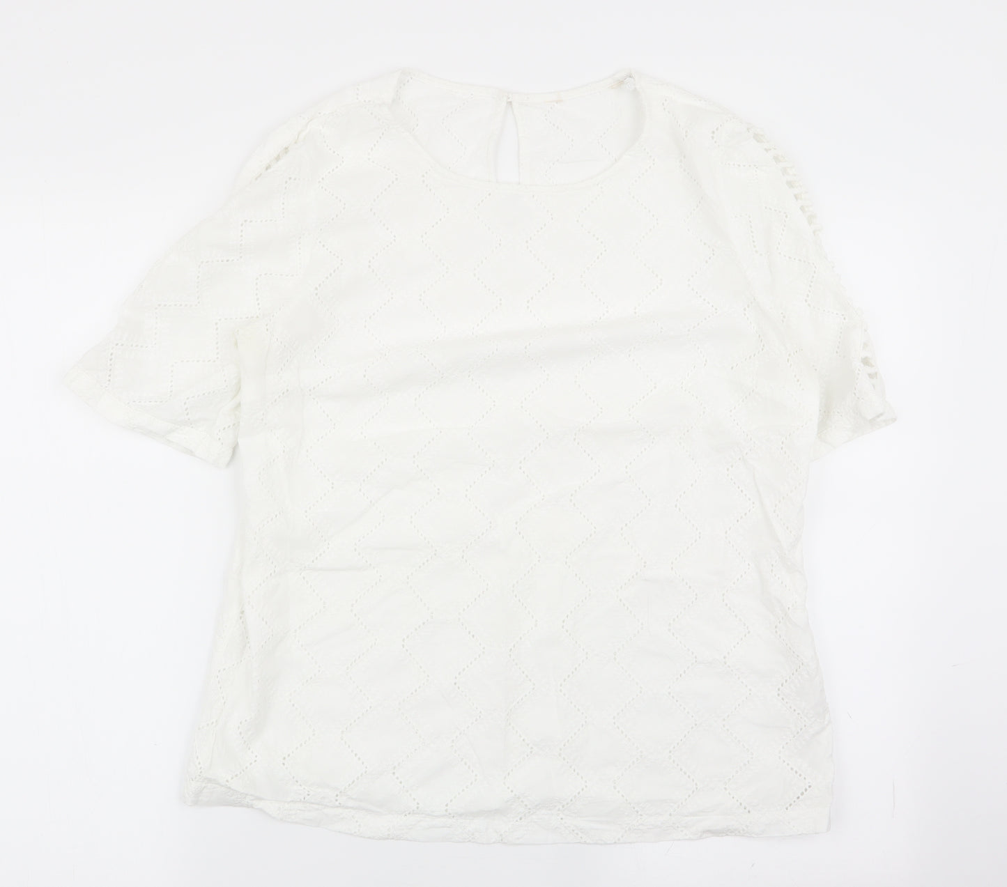 F&F Womens White Geometric  Basic Blouse Size 12