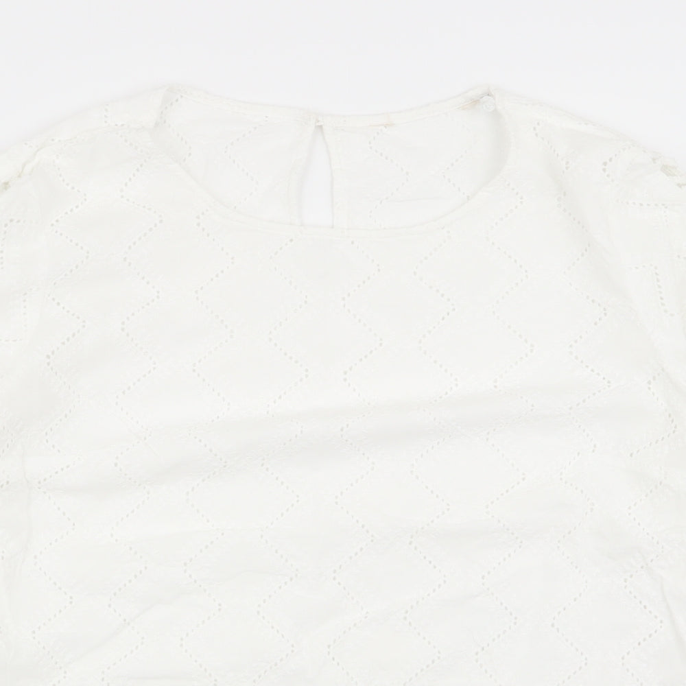 F&F Womens White Geometric  Basic Blouse Size 12