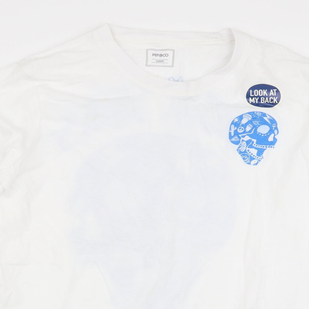 pep and co Mens White    T-Shirt Size L