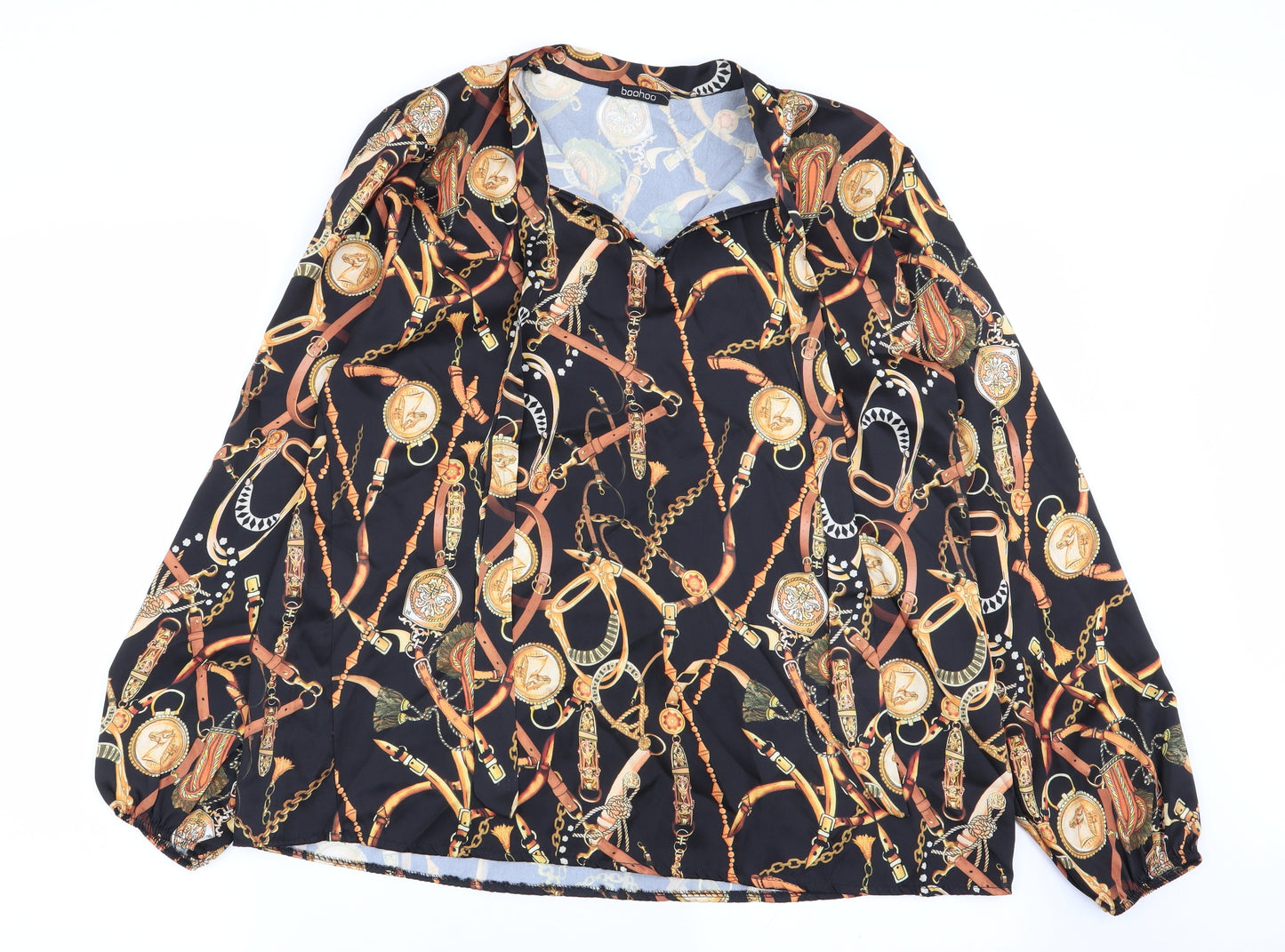Boohoo Womens Multicoloured Geometric  Basic Blouse Size L