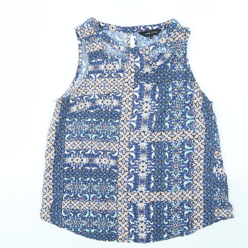 New Look Womens Blue Geometric  Basic T-Shirt Size 10