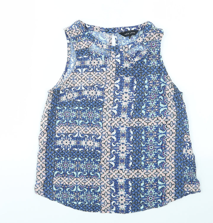New Look Womens Blue Geometric  Basic T-Shirt Size 10