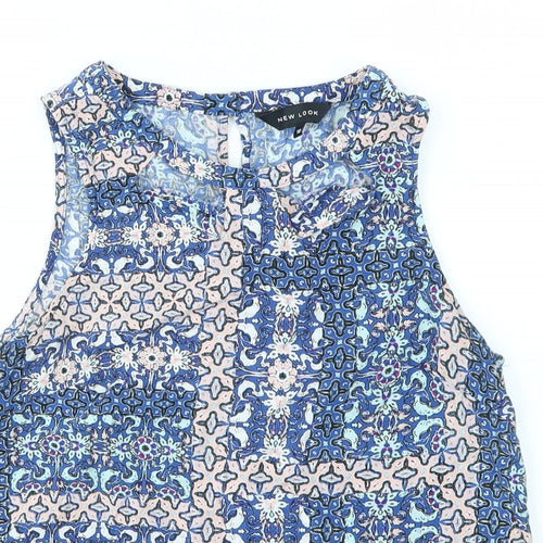 New Look Womens Blue Geometric  Basic T-Shirt Size 10