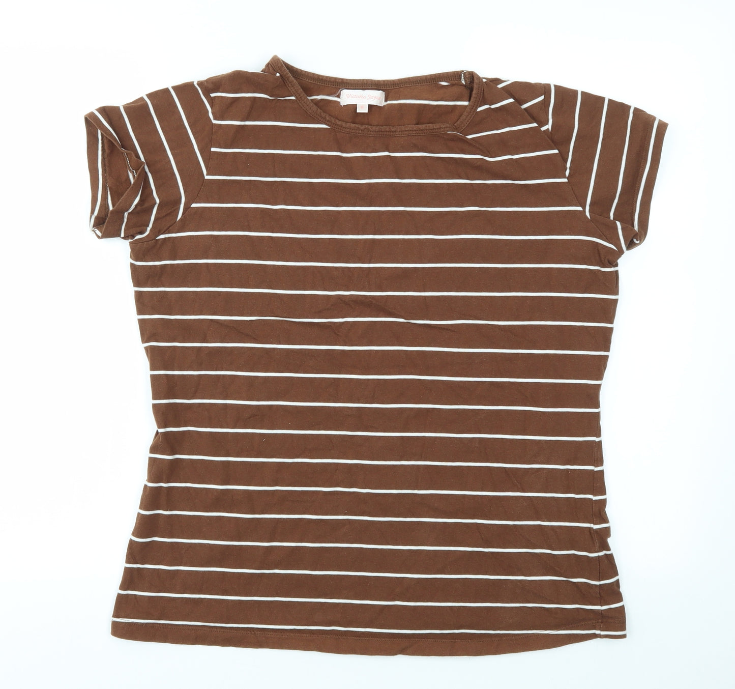 VICTORIA JAYNE  Womens Brown Striped  Basic T-Shirt Size 16