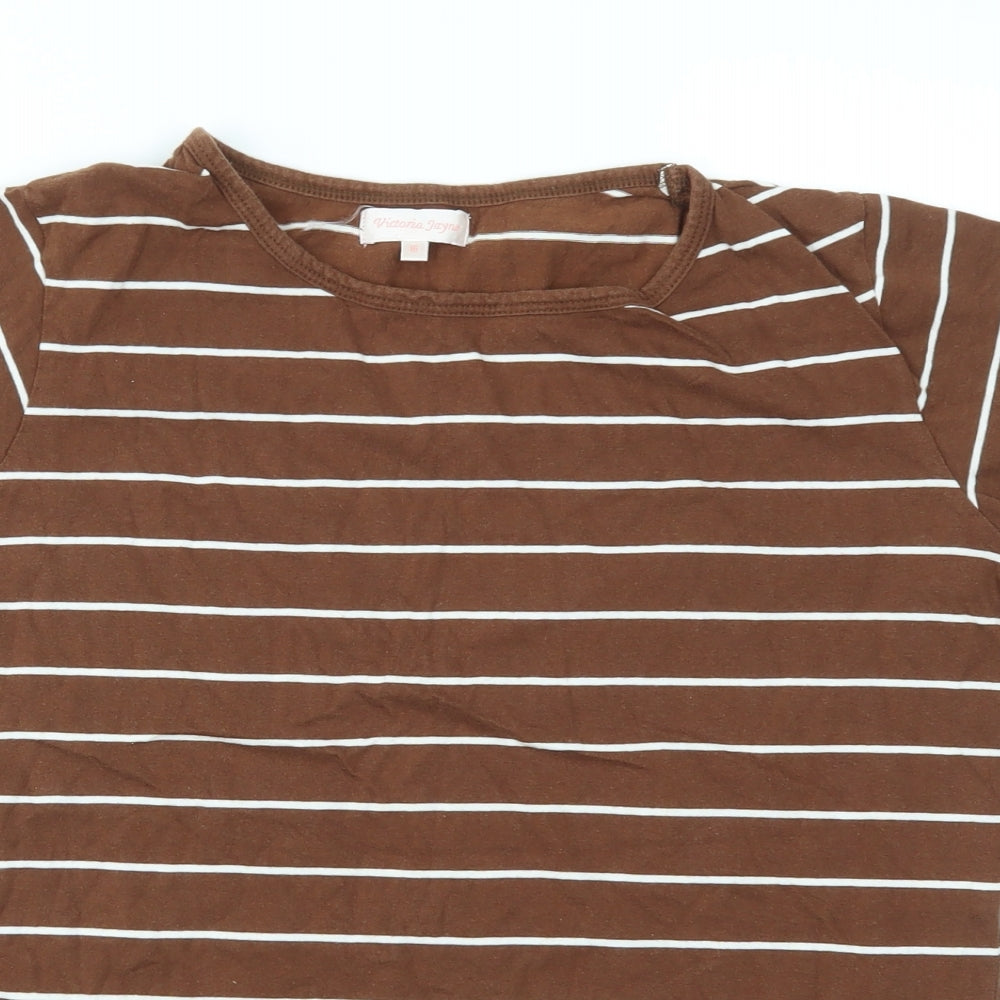VICTORIA JAYNE  Womens Brown Striped  Basic T-Shirt Size 16