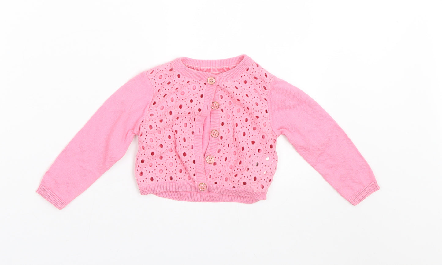 Mothercare Girls Pink Floral  Cardigan Jumper Size 6-9 Months
