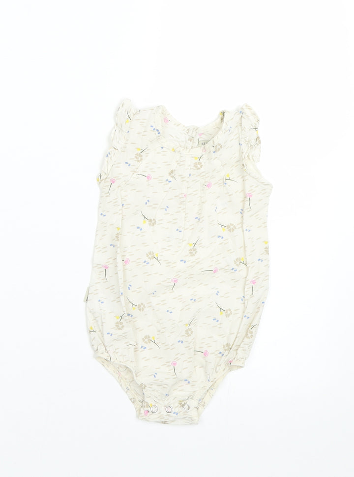 Sticky Fudge Girls Beige Floral  Basic Tank Size 12-18 Months