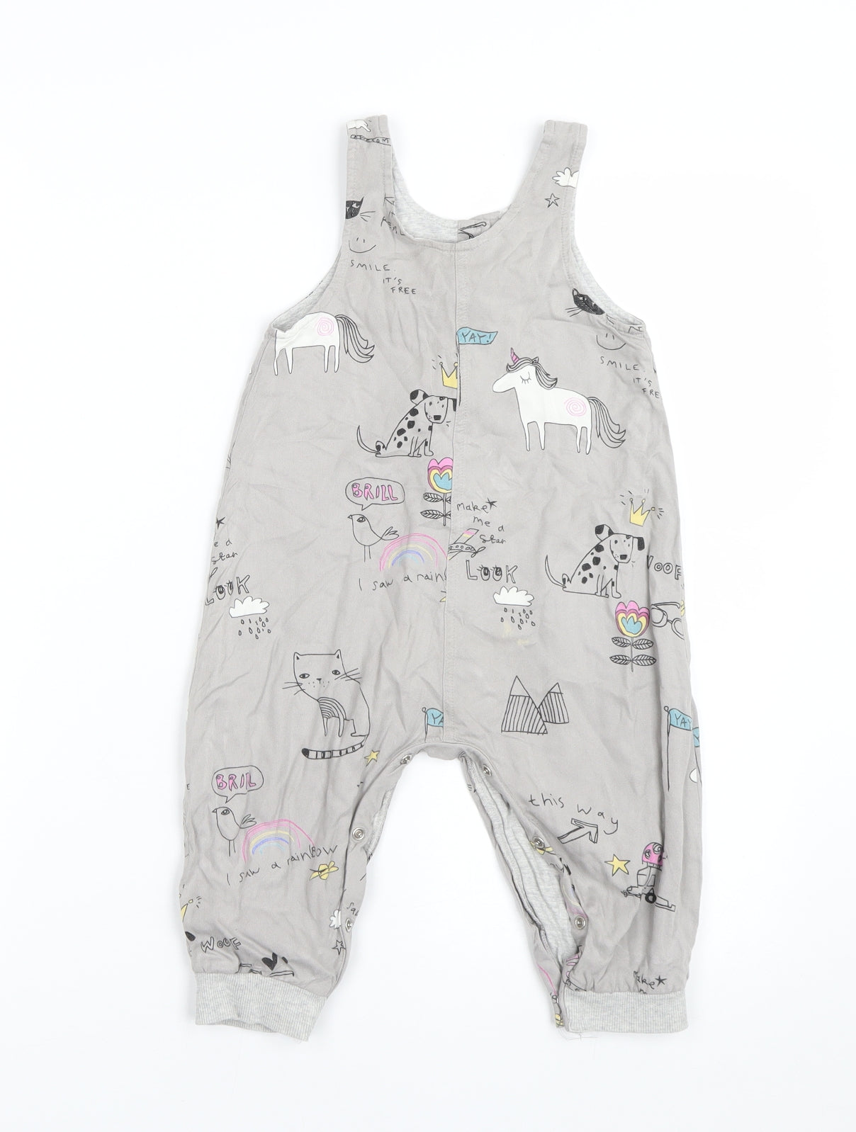 NEXT Girls Grey   Dungaree One-Piece Size 12-18 Months  - Animals