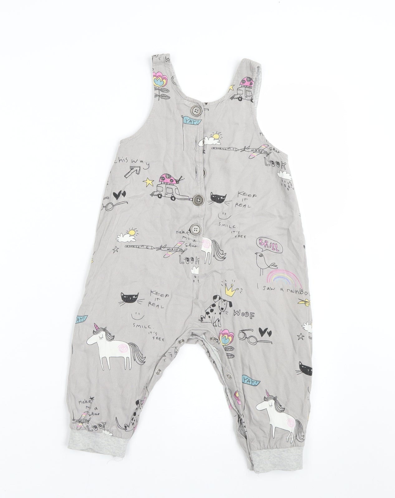 NEXT Girls Grey   Dungaree One-Piece Size 12-18 Months  - Animals