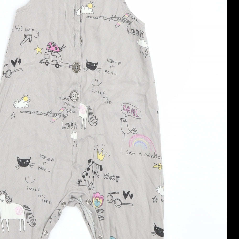 NEXT Girls Grey   Dungaree One-Piece Size 12-18 Months  - Animals